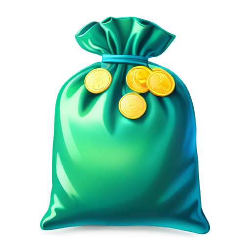 bag of coins icon, emerald and blue-green colors only, realistic - icon | sticker