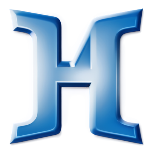 A bold, uppercase letter "H" as the central element. The icon should be easily recognizable at small sizes, like a favicon, so the "H" should remain simple and not overly complex. The icon should be white on a blue background and look hand write - icon | sticker