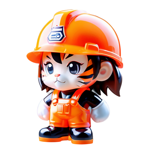 The mascot of the Two Floors construction company is a tiger in a construction helmet and construction overalls. Humanized and muscular! The helmet on the tiger is orange. - icon | sticker