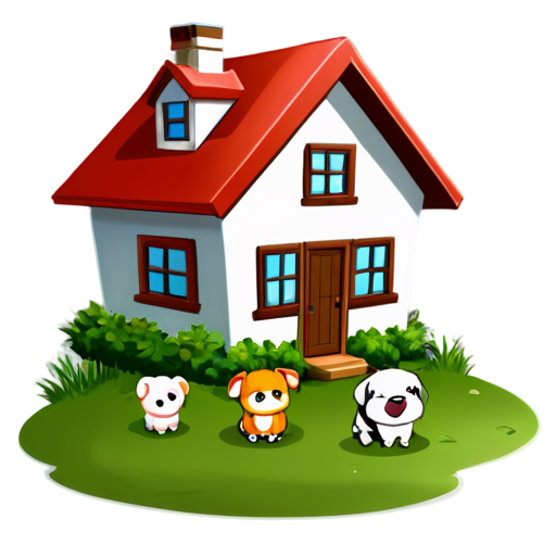 There is a house on the grass and there are animals around. - icon | sticker