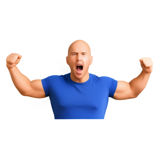 A bald man who looks very combative shouts passionately, "bigger and stronger!" - icon | sticker