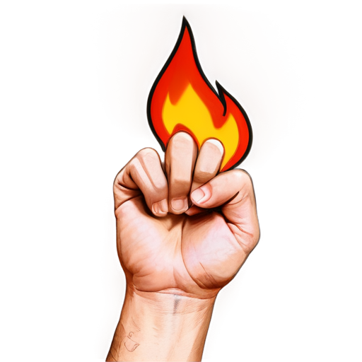 We need to create a logo for a military unit. It features a masculine hand "cut off" at the wrist, holding a tongue of flame (the flame above the palm, with a clear, readable shape). The hand itself should be minimally detailed. The main focus is on black, white, and red colors, along with their shades. - icon | sticker