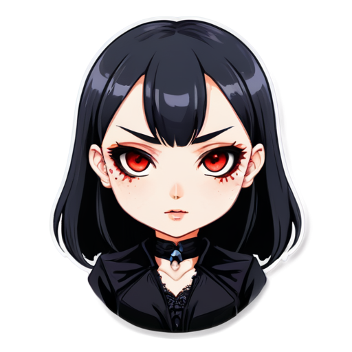 Bald Anime vampire face girl with red eyes and dark makeup - icon | sticker