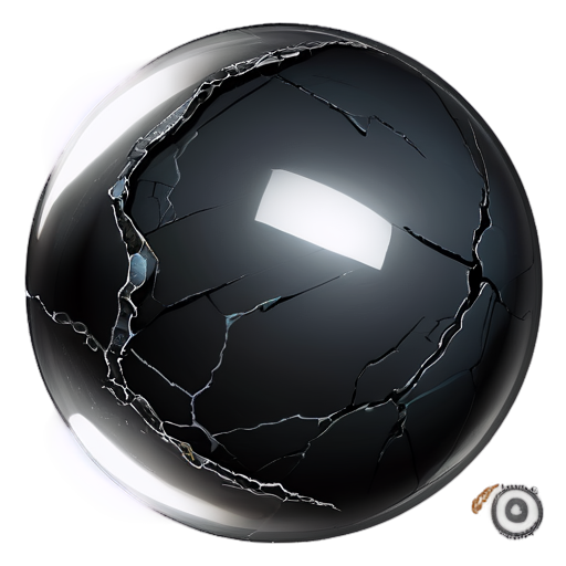 Clear glass orb containing a dark, cracked, ancient-looking stone with subtle glowing cracks. The stone gives off a mystical aura, floating at the center of the orb. - icon | sticker