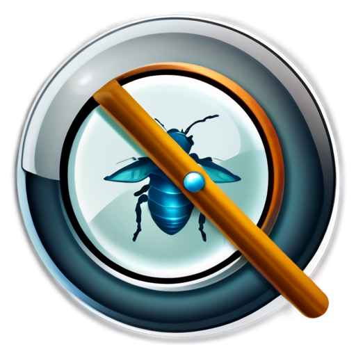 The icon should have a clean, modern style, without cartoonish elements. Include: QA icon with a magnifying glass and bug - icon | sticker