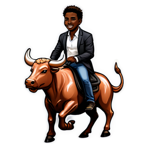 A black man rides a copper bull - icon | sticker