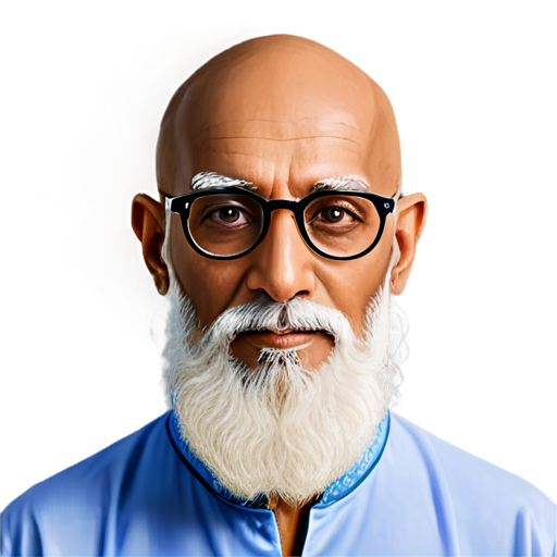 elderly Indian guru bald head with wizard long beard & glasses & earrings - icon | sticker