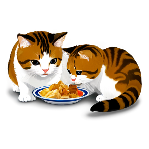 2 cats, eating food, from a plate, on the street of Tokyo, evening. - icon | sticker