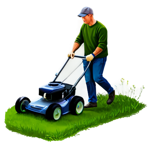 Gardener mowing the lawn - icon | sticker