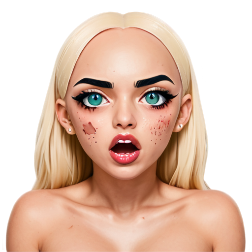 Bald ahegao face girl with passion eyes and messed makeup - icon | sticker