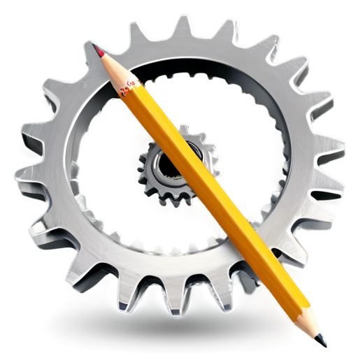 a metallic gear with a single pencil on the right side - icon | sticker