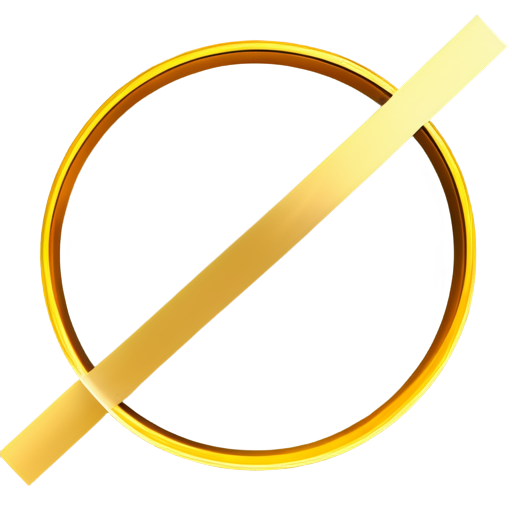 a square tube bent in a circle lies on a plane. inside the circle is a diagonal. color - gold - icon | sticker