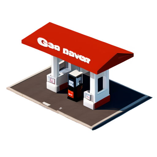 minimalistic isometric clay 3d model of a gas station, angle 45 degrees, it has windows and also it has only white and black colors - icon | sticker