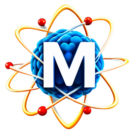 3D letter M in a atom style - icon | sticker