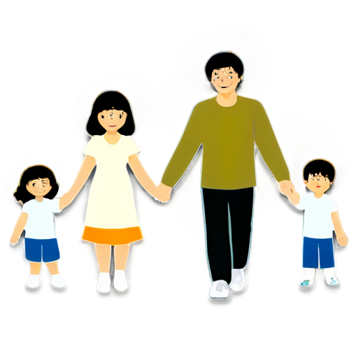 n the middle of the icon are three little people holding hands, two adults and one child, and the adults are the parents of the children.Three people with their backs to the audience, parents on both sides and children in the middle, hand in hand to form a line. - icon | sticker