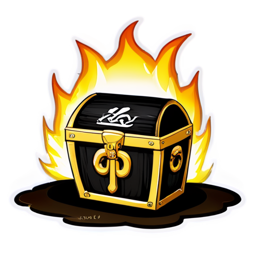 Signed “treasure” with burning letters in the background - icon | sticker