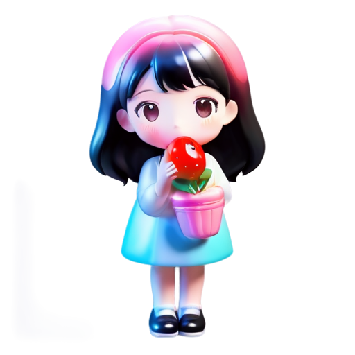 girl eating a bouquet of pink fruits - icon | sticker