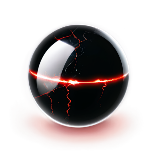 Transparent glass orb containing a mystical black stone with glowing, dark red cracks. The stone is angular, resembling ancient carved runes, suspended in the center of the orb, emitting a faint reddish glow. - icon | sticker