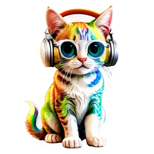 A rainbow cat with headphones - icon | sticker