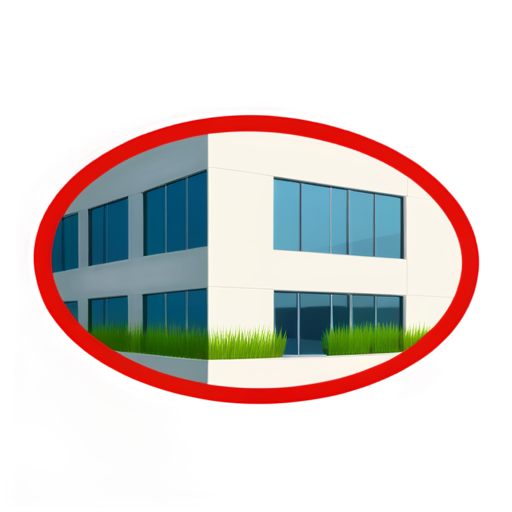 OFFICE BUILDING with a crossed out RED CIRCLE, refusal - icon | sticker