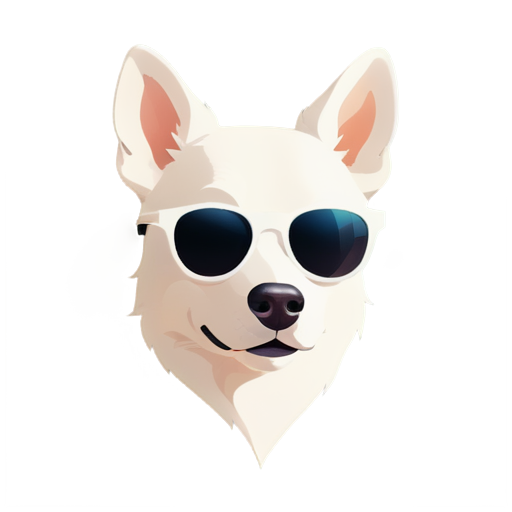 AI robot white dog head with tech-inspired glasses, cute, cartoon,cool，Cyberpunk，robotic - icon | sticker