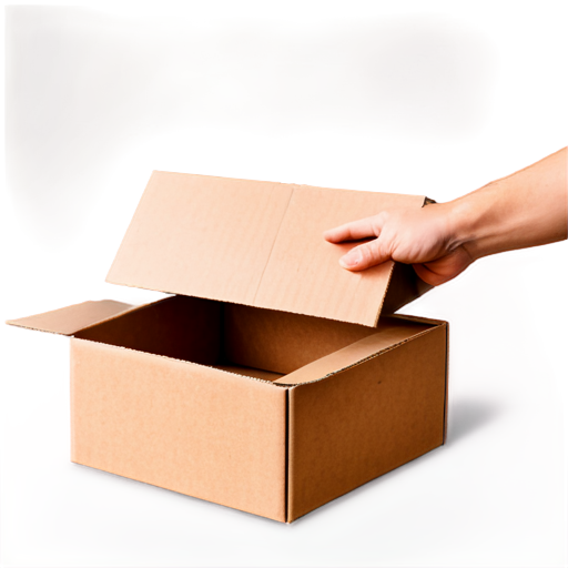 hand pointing into an open cardboard box - icon | sticker