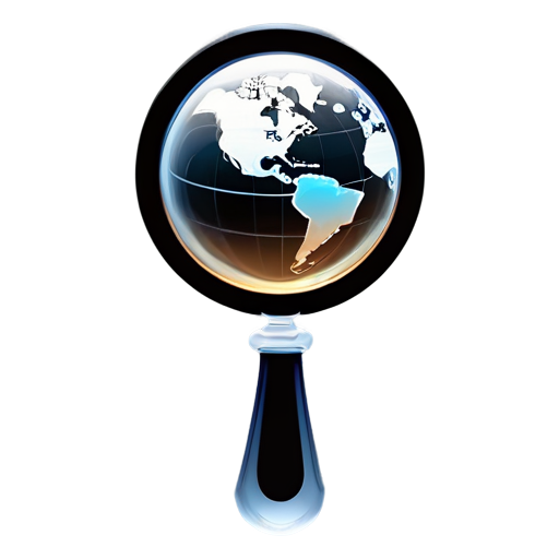 *Create an icon depicting a magnifying glass scrutinizing a globe with cracks, symbolizing a critical examination of global economic theories.* - icon | sticker