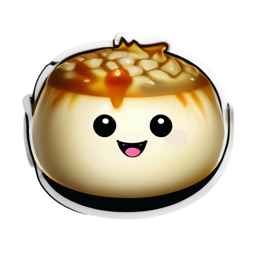 create a dimsum icon with emoticons and make it look like the dimsum is covered in fire and smoking - icon | sticker