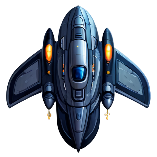 image of a spaceship for a game in the style of the Space Rangers game series, top view, rounded cartoon shapes - icon | sticker