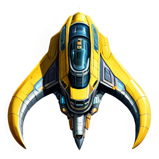 image of a spaceship for a game in the style of the Space Rangers game series, top view, position of the ship's bow from above, partially cartoon style - icon | sticker