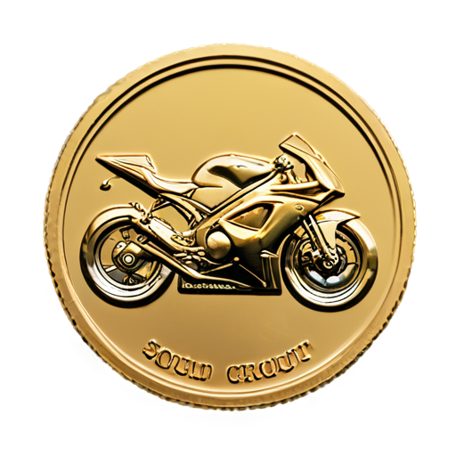 Solid gold coin featuring a fast motorbike. The writing on the edge of the coin says: Shadow Circuit Race Token - icon | sticker