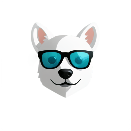 AI robot white dog head with tech-inspired glasses, cute, cartoon,cool，Cyberpunk，robotic - icon | sticker