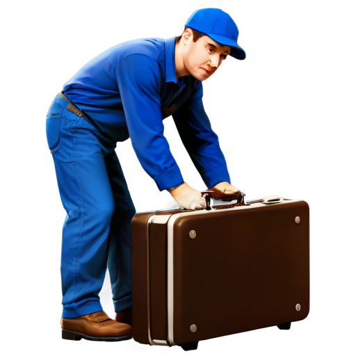 Plumber with a suitcase in the house. Image in blue tones. Realistic - icon | sticker