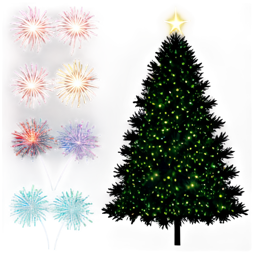 fireworks. New Year tree. - icon | sticker