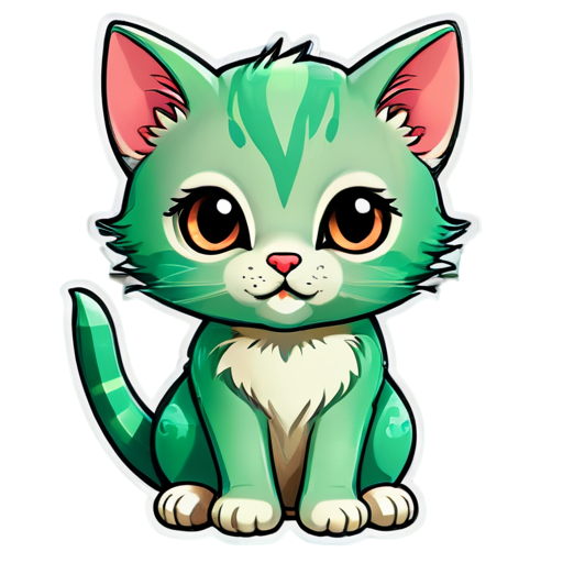 CLEVER cat in soft green and PINK beige colors - icon | sticker