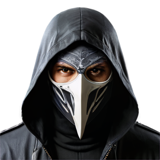 Frontal portrait of an assassin wearing a crow beak mask - icon | sticker