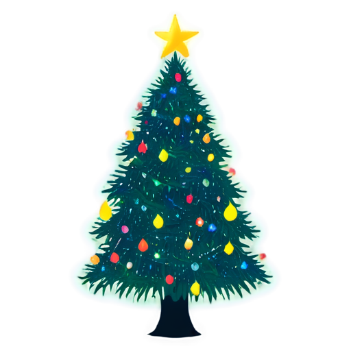 fireworks and christmas lights around christmas tree - icon | sticker