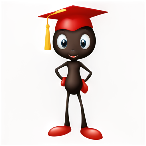 A cute red ant wearing a graduation cap stands on two legs, holding a gear in its hand - icon | sticker