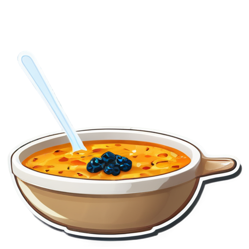 A light soup with chunks of yam flatbread and chav berries. - icon | sticker