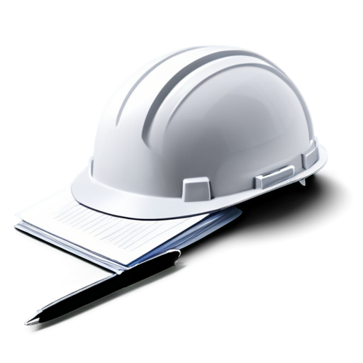 construction helmet, documents with pen - icon | sticker