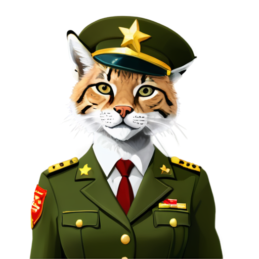 Cartoon female lynx in army uniform with hat and generals star - icon | sticker