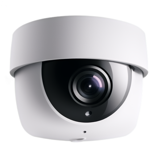 imagine a square CCTV camera on a mount on a white background with a sight reflected in the lens - icon | sticker