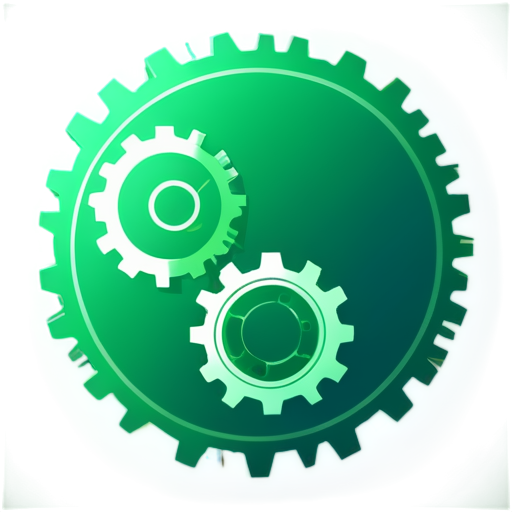 gears icon, white color, emerald blue green background is monochromatic and the icon on it is white, light, shining - icon | sticker