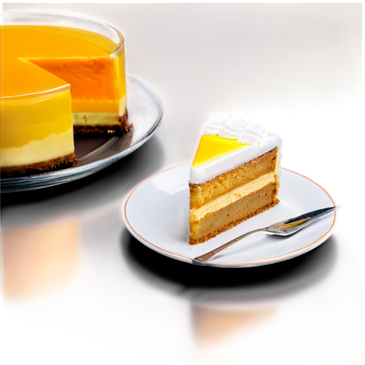 cake on a plate and coffee in a glass next to the plate in yellow-orange colors - icon | sticker