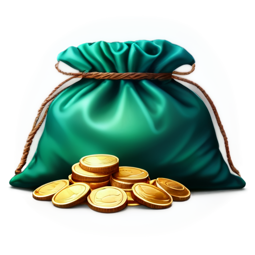 bag of coins icon, realistic, emerald and blue-green colors only, coins are green - icon | sticker