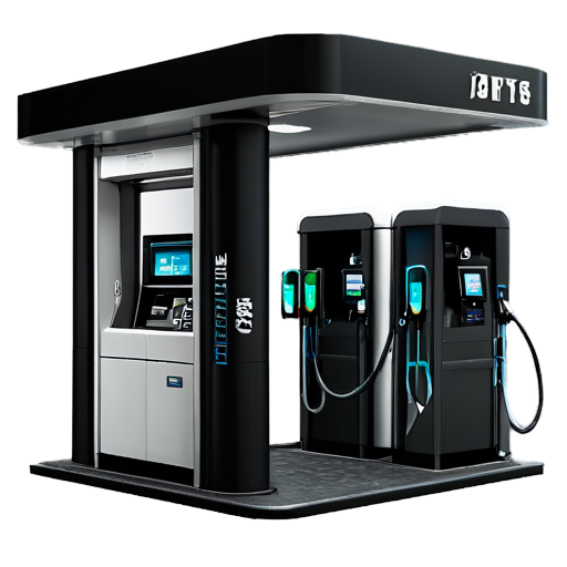 fuel station with self-service terminal with label IBTS and Maybach is filling up - icon | sticker