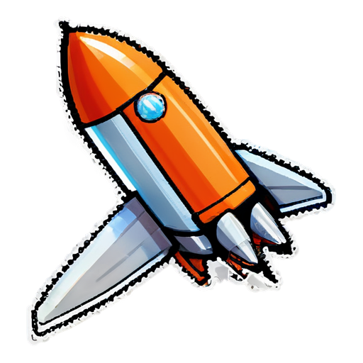 a small red space rocket with orange wings and one large round porthole in it 8 bit style - icon | sticker