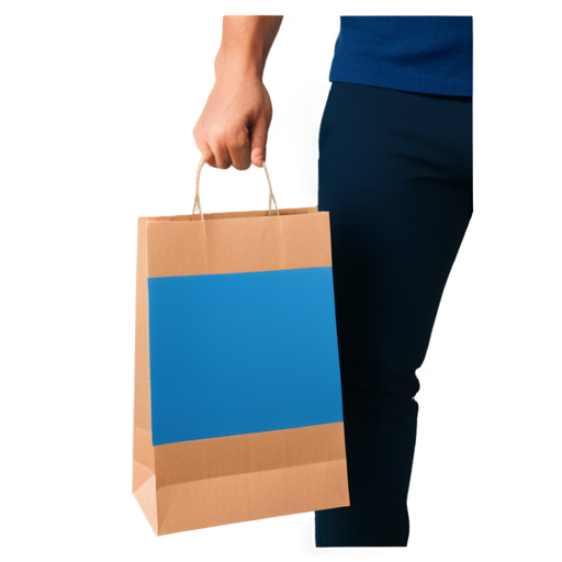 a man's hand holds a paper bag by the handles, in blue colors on a white background - icon | sticker