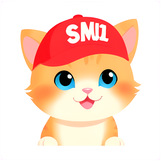 Happy cat with a cap with the inscription "————-" - icon | sticker