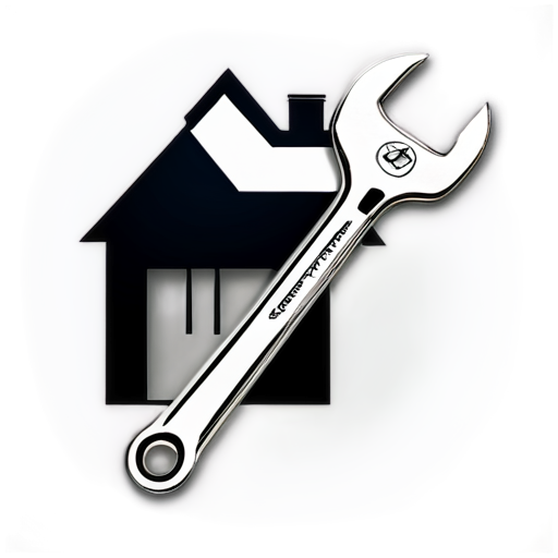 The logo of the construction company, the house is inscribed in a wrench, black color - icon | sticker